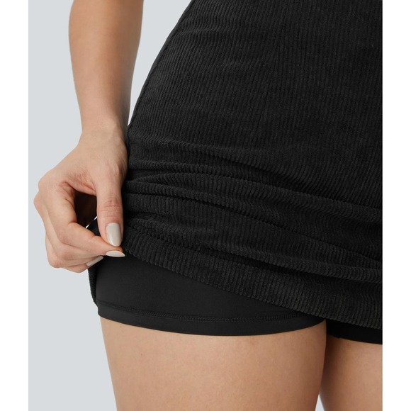 Halara High Waisted Invisible Zipper 2-in-1 A Line Mini‎ Corduroy Casual Skirt - Picture 4 of 11